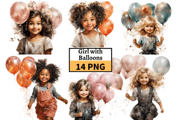 Download Cute Little Girl with Balloons, Birthday - Cute Collection