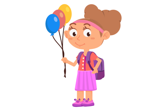 Download Cute Girl with Balloons. Happy School Ki - Cute Collection