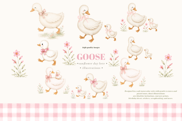 Download Cute Baby Goose Pink Bow Floral Clipart - Cute Collection
