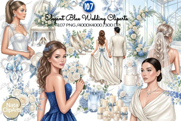 Download Elegant Blue Wedding Cliparts PNG Bundle - Premium Resources
