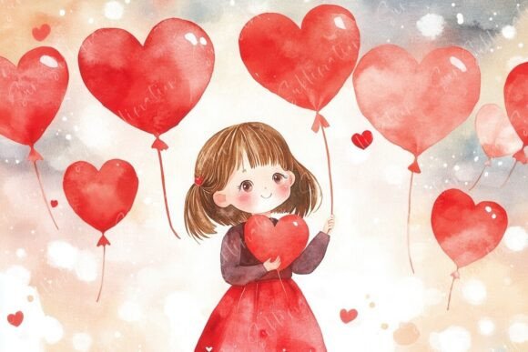 Download Cute Child Holding Heart Balloons - Cute Collection